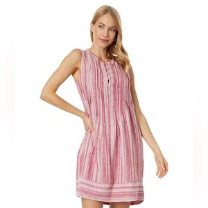 Faherty Isha Striped Mini Dress Tank 100% Linen Pink White Pockets Size XS EUC